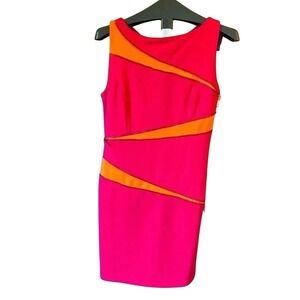 ADRIENNE VITTADINI HOT PINK & ORANGE ZIPPER DRESS SIZE 4